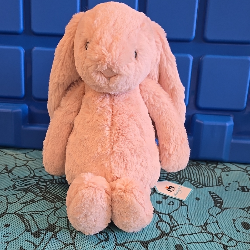 Jellycat Original Bashful Blush Bunny W/ Blue Bag - Picture 3 of 16